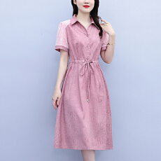 批发气质高级感衬衫领连衣裙女2026夏季新款妈妈时尚高端洋气短袖裙子