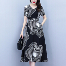 批发阔太太洋气时尚<b class='q'>大码</b>胖MM连衣裙2026夏季短袖气质修身过膝长<b class='q'>裙</b>