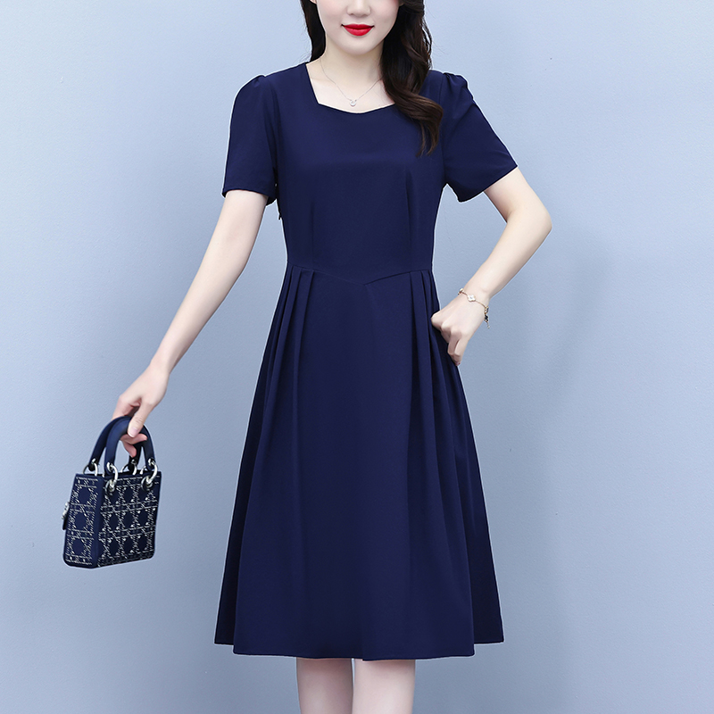RY3989# 有口袋方领冰丝四面弹连衣裙2026夏季短袖新款气质修身显瘦...