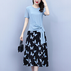 批发洋气妈妈夏装短袖套装<b class='q'>连衣裙</b>中老年女装时尚t恤小衫半身裙两件套