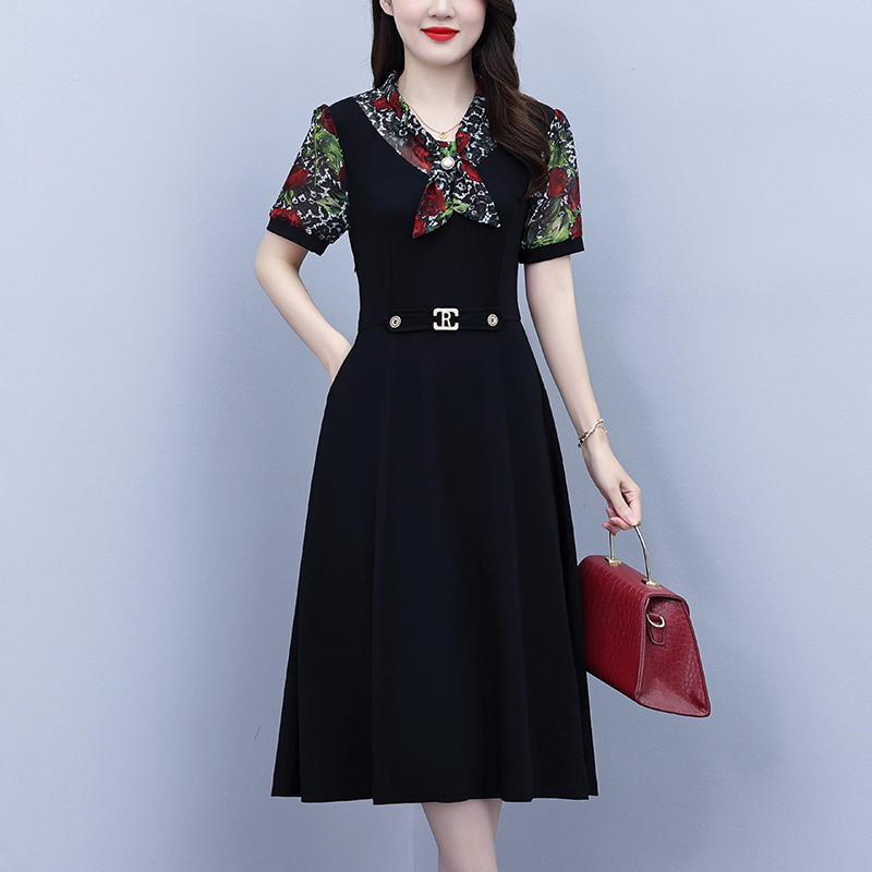 RY3987# 2026大码女装夏季新款韩版中年妈妈假两件超修身简约拼接连...