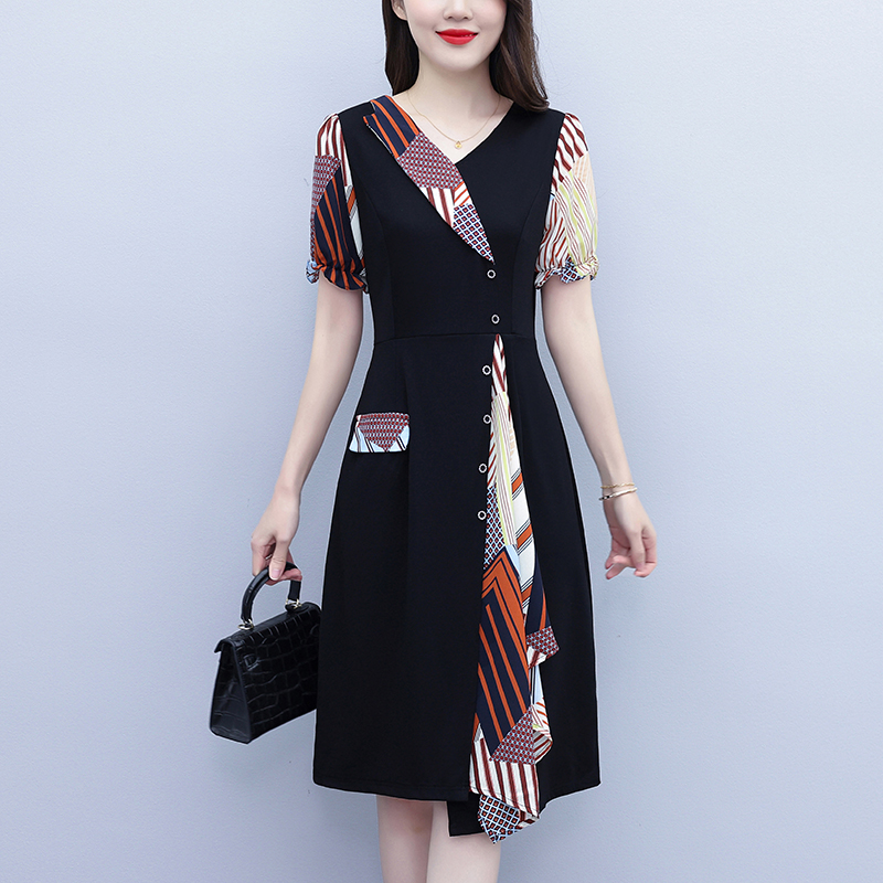 RY3985# 大码女装2026夏季新款中年妈妈气质优雅时尚显瘦碎花拼接连...