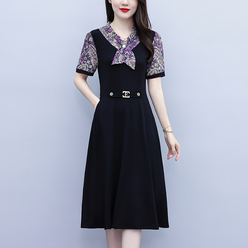 RY3986# 2026大码女装夏季新款韩版中年妈妈假两件超修身简约拼接连...