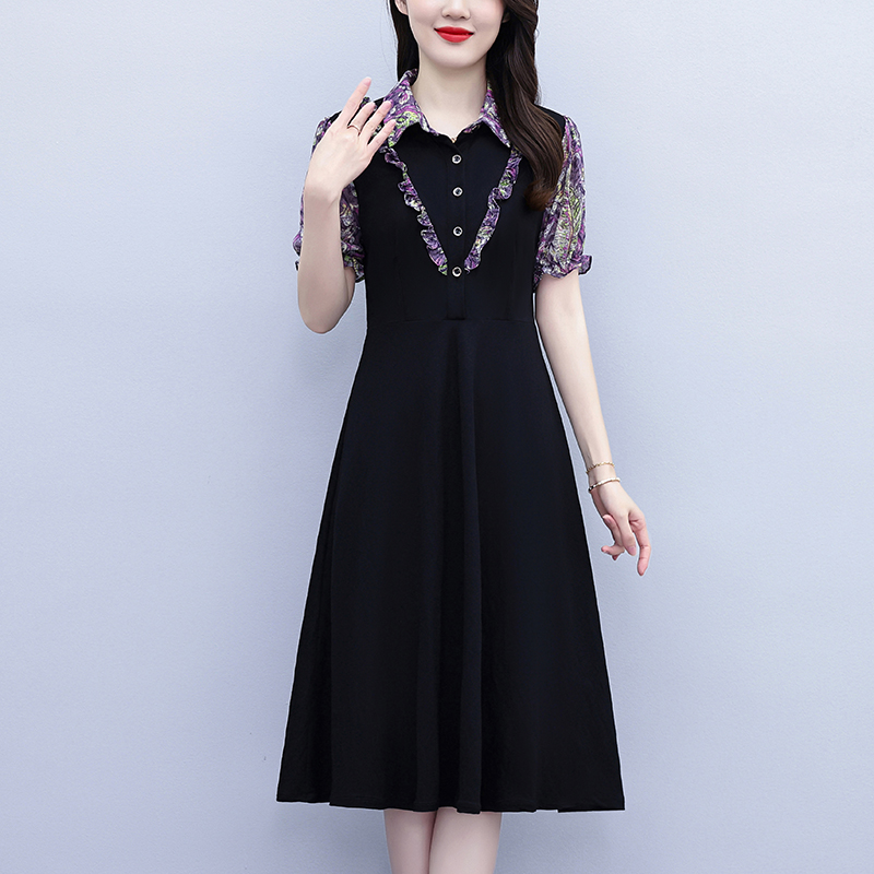 RY3983# 2026夏季大码女装胖mm雪纺碎花短袖修身显瘦中年妈妈遮肚...