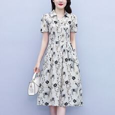 批发真丝桑蚕丝女夏季新款香云纱高端洋气质大码连衣裙妈妈印花<b class='q'>裙子</b>