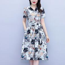 批发真丝桑蚕丝女夏季新款香云纱高端洋气质大码连衣裙妈妈印花<b class='q'>裙子</b>