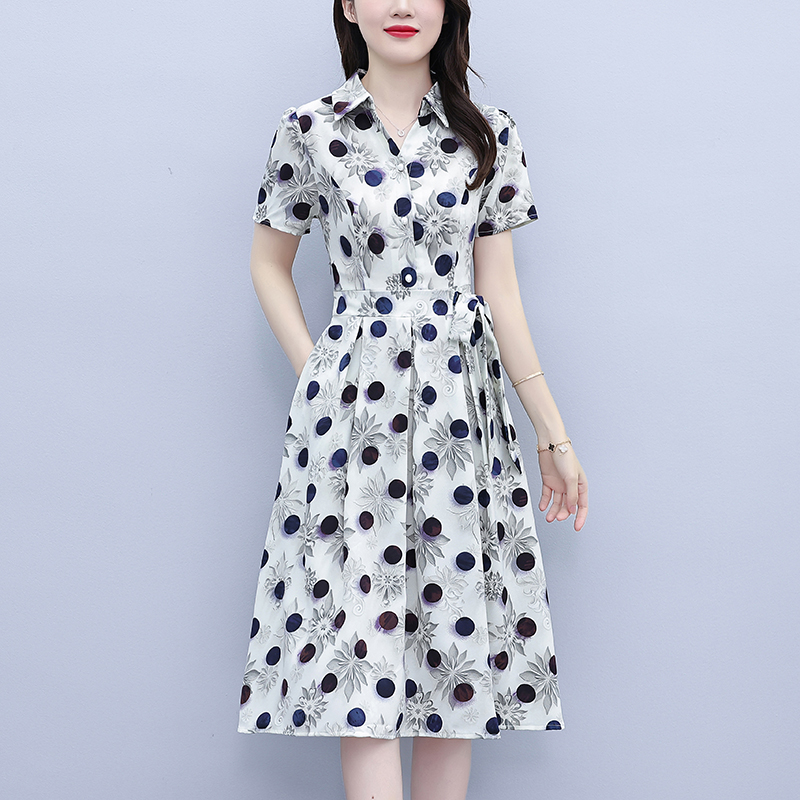 RY3979# 真丝桑蚕丝女夏季新款香云纱高端洋气质大码连衣裙妈妈印花裙子