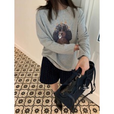 批发韩系减龄小狗印花灰色长袖t恤女早秋季打底慵懒宽松设计感上衣女