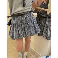 批发超显腿细~韩系百搭格纹花苞裙女夏季高腰显瘦格子半裙蓬蓬<b class='q'>半身</b>裙