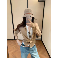 批发2026秋上新亚麻棉羊毛拼接长袖假两件针织开衫女宽松显瘦外套