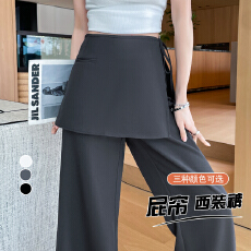 批发流行灰色假两件屁帘西装阔腿裙裤女夏季2026新款高腰垂感拖地长裤