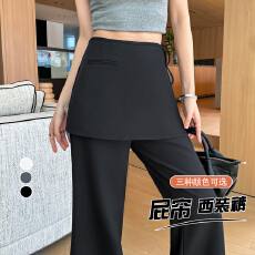 批发流行黑色两件套屁帘西装阔腿裙裤女秋季2026新款高腰垂感<b class='q'>拖地</b>长裤