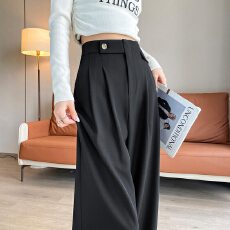 批发黑色<b class='q'>西装</b>阔腿裤女2026 秋季新款高腰显瘦垂感宽松休闲直筒拖地裤