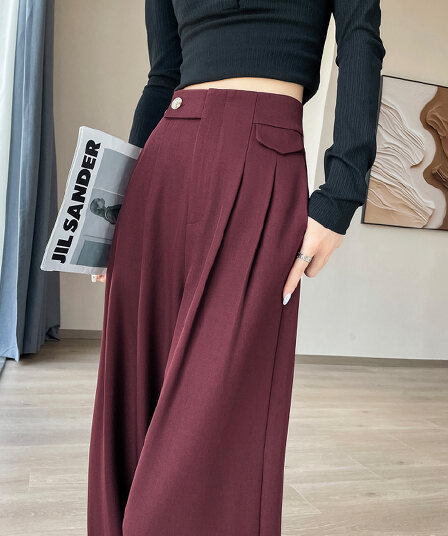회색 정장 바지 여성 가을 2026 새로운 고급 센스 도루 센스 와이드 레그 팬츠 스트레이트 캐주얼 오래된 돈 바람 롱 바지