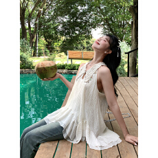 批发法式复古度假风重工不规则无袖<b class='q'>娃娃衫</b>女夏季新款温柔百搭气质上衣