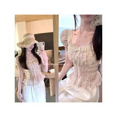 批发白水女 白玫奶芙 泡泡袖<b class='q'>雪纺衫女</b>早春修身纯欲氛围感外穿短袖上衣