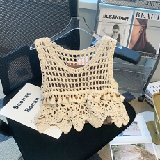 批发2026新款<b class='q'>镂空</b>针织背心罩衫女外搭夏季宽松外穿无袖上衣吊带套装潮