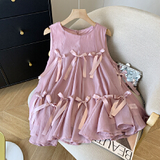 批发2026立体蝴蝶结背心衬衫女夏季超仙裙摆<b class='q'>娃娃衫</b>法式遮肚子雪纺上衣