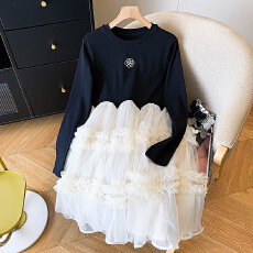 批发千金风设计感小众2025秋装小香风拼接网纱连衣<b class='q'>裙</b><b class='q'>公主裙</b>蓬蓬<b class='q'>礼服</b><b class='q'>裙</b>