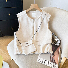 批发复古工装风叠穿无袖圆领马甲外套女<b class='q'>夏</b>季韩版气质外搭拉链开衫马夹