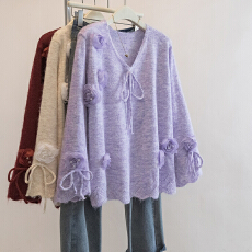 批发2025秋季新款<b class='q'>大码</b>胖mm独特<b class='q'>超</b>好看立体花朵针织衫<b class='q'>女装</b>时尚长袖毛衣