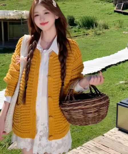 2026 년 가을 겨울 새로운 한 부서 부드러운 센스 센 부서 느긋한 바람 스웨터 여자