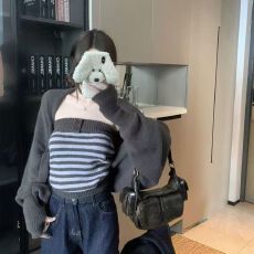批发韩系一整套ootd穿搭慵懒高级感毛衣外套针织抹胸<b class='q'>背心</b>上衣两件套装