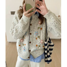 批发温柔风秋季钩花毛衣外套女2026新款宽松外穿<b class='q'>甜美</b>减龄针织开衫上衣