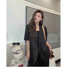 批发夏季休闲缎面西装外套<b class='q'>女</b>2026韩版高级感宽松气质垂感白色<b class='q'>西服</b>上衣