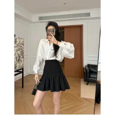 批发张阿星秀场小香富家千金高级感法式灯笼袖衬衫+风琴褶A字半身