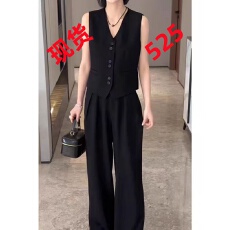 批发西装马甲<b class='q'>套装</b>V领小背心夏季休闲时尚黑色阔腿裤长裤小香风两件套