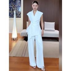 批发DENGDAHA都市摩登气质风 绑带收腰马甲阔腿裤套装