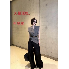 批发2026夏季新款韩系通勤气质小众设计感不规则马甲上衣阔腿裤套装女