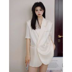 批发短袖醋酸<b class='q'>西装外套</b>女薄款2026夏季新款高级感显瘦休闲宽松白色西服