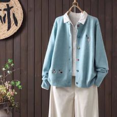 批发<b class='q'>文艺</b><b class='q'>范</b>圆领加厚绣花休闲宽松针织开衫女单排扣减龄时尚显瘦短外套