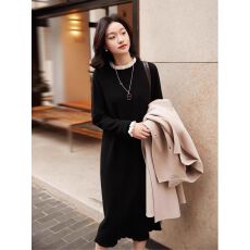 批发搭大衣遮肉显瘦百搭赫本风小黑裙花边<b class='q'>连衣裙</b>女