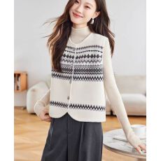 批发复古条纹提花针织马甲女装2025秋冬新款时髦洋气叠穿无袖背心上衣