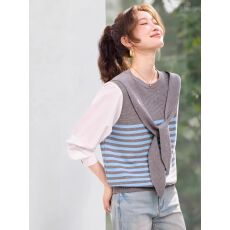 批发假两件设计感小众超好看的条纹针织衫上衣女2026早春新款宽松毛衣