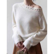 批发镂空花边一字领<b class='q'>毛衣</b>女秋冬<b class='q'>新款</b>巨好看慵懒风宽松显瘦软糯针织上衣