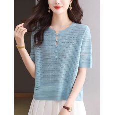 批发时尚休闲小衫夏季新款镂空上衣<b class='q'>妈妈</b>大码显瘦短款短袖t恤气质