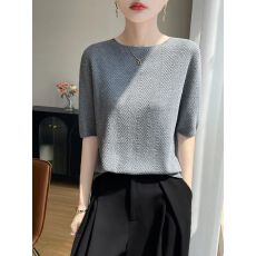 批发气质上衣短袖t恤女2026新款圆领半袖宽松针织衫薄款<b class='q'>打底衫</b>