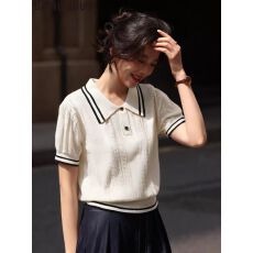 批发<b class='q'>女</b>装爆款2026法式Polo领正肩别致短袖T恤<b class='q'>针织衫</b>夏