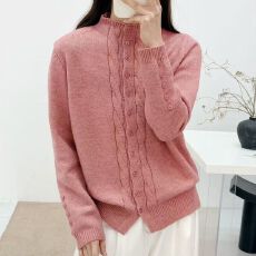 批发早秋慵懒风半高领新款针织麻花开衫女装2026<b class='q'>外套</b>毛衣宽松高级<b class='q'>上衣</b>
