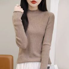 批发木耳边半高领打底衫女<b class='q'>上衣</b>轻熟法式小众毛衫短款毛衣内搭