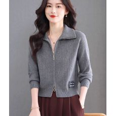 批发翻领针织开衫女2026秋季新款双拉链短款小个子毛衣外套