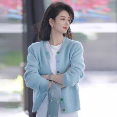 批发时尚洋气减龄蓝色针织毛衣开衫<b class='q'>外套</b>秋季新款女装显瘦<b class='q'>百搭</b>软糯上衣