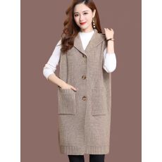 批发连帽针织<b class='q'>马甲</b>开衫毛衣女士秋冬新款无袖背心外套中<b class='q'>长款</b>
