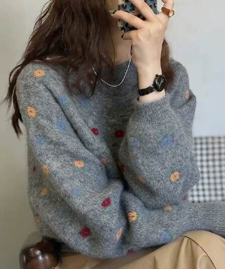 연령 감소 꽃 자카드 라운드 넥 스웨터 여자 가을 겨울 새로운 패션 부드러운 찹쌀 다용도 니트 맨위