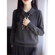 批发2026新款翻领蝴蝶结针织衫女洋气秋季毛衣<b class='q'>打底衫</b>丝巾<b class='q'>宽松</b>上衣