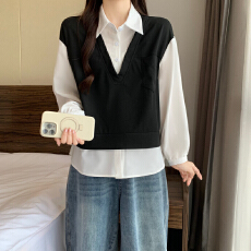 批发大码女装胖MM2026早春时尚撞色拼接POLO领衬衫显瘦长袖假两件上衣